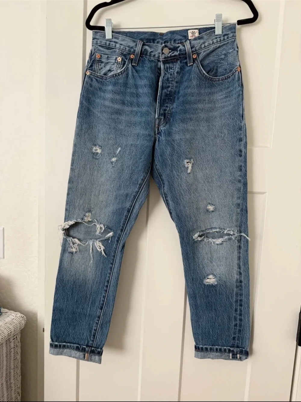 Levi's White Cone Denim Women's Straight Leg Distressed Jeans